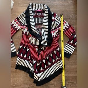 Bohemian Black Pink Red Tribal Print Cardigan Long-sleeve Geoemtric
